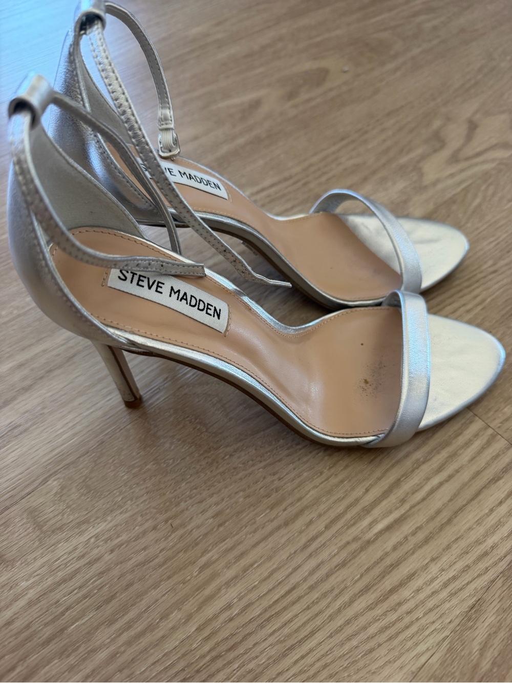 Steve Madden Metallic Silver Open-Toe Ankle-Strap Heels